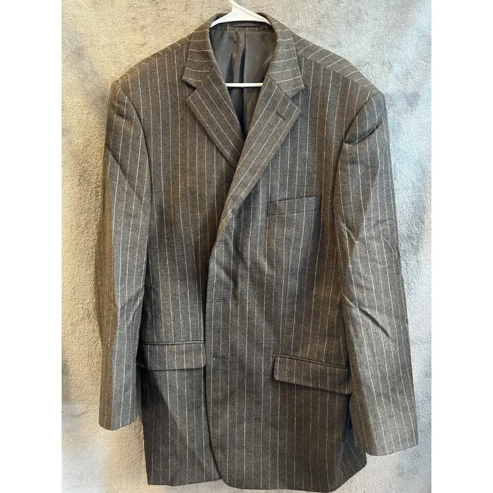 Mantoni Italy Super 140's Wool Brown‎ Striped Dual Vent Blazer Sport Jacket 50L